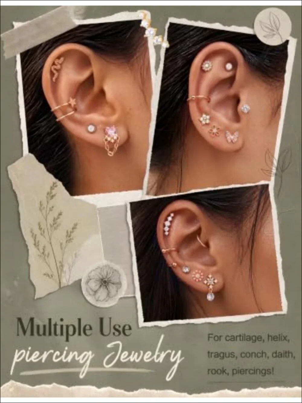 18pc Stainless Steel Cartilage Earring Stud Set Flat Back Piercing Jewelry